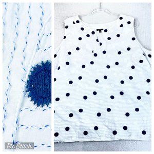 TALBOTS Womens 2X Plus White Blue Lined Starburst Sleeveless Blouse Top Side Zip